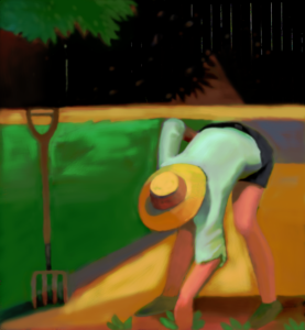 Pictured: Painting of worker in garden by Michael Welch